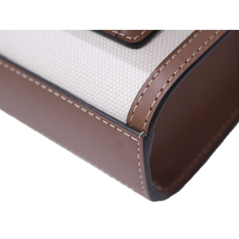 BURBERRY Two Tone Canvas Leather Pocket Bag White Brown Handbag Shoulder Strap - Picture 6 of 7
